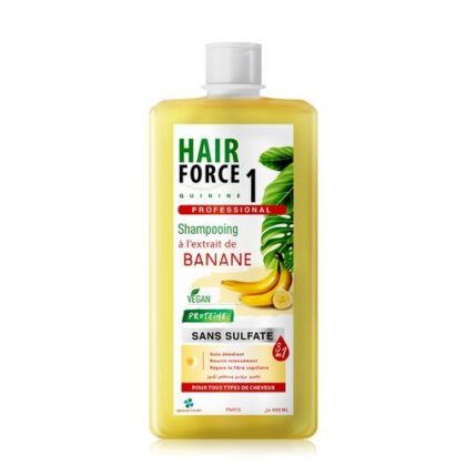 HAIR Force Shampooing Professionnel Protéine 3en1 A L'Extrait De Banane, Sans Sulfate, Pour Tout Types De Cheveux