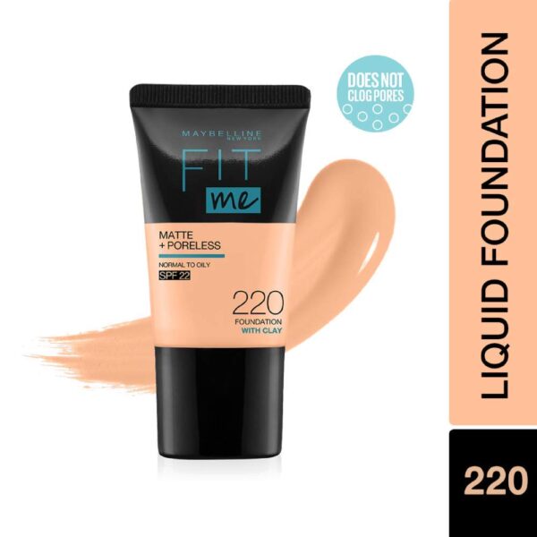 MAYBELLINE Fit Me Matte Poreless Liquid Foundation Tube Beige Naturel 220 – Image 2