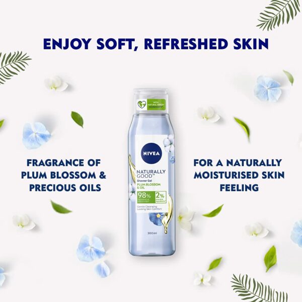 Nivea Naturally Good Body Wash, Plum Blossom & Oil Shower Gel, No Parabens, Vegan Formula, 98% Natural Origin Ingredients For Gentle Cleansing, – Image 4