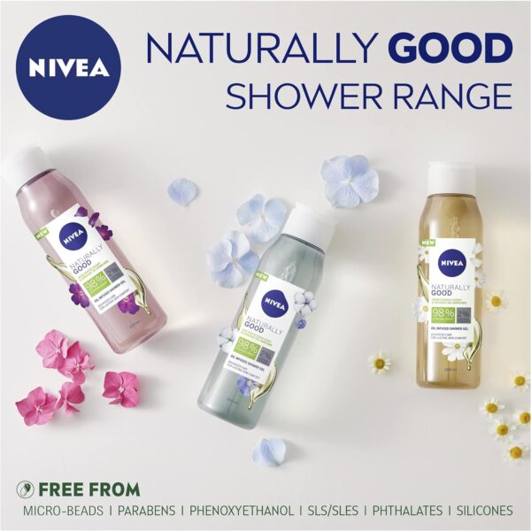 NIVEA Naturally Good Gel douche enrichi en eau de rose et huile biologique (300 ml), gel douche naturel pour femme, parfum doux et frais et formule végétalienne pour une peau nettoyée – Image 6