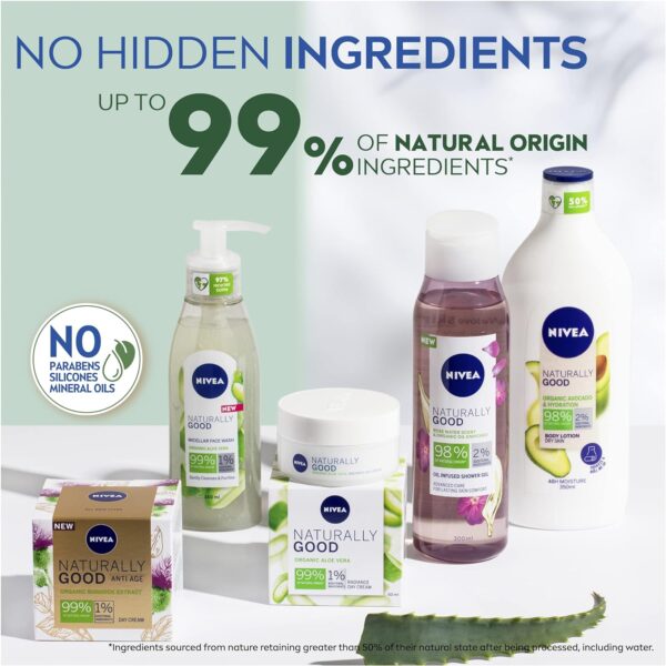 NIVEA Naturally Good Gel douche enrichi en eau de rose et huile biologique (300 ml), gel douche naturel pour femme, parfum doux et frais et formule végétalienne pour une peau nettoyée – Image 7