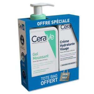 Pack CeraVe Gel Moussant 236ml+Crème Hydratante Visage 52ml+Tote bag offert